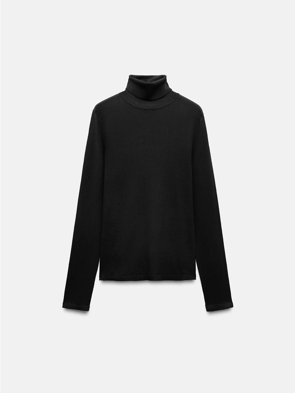 Zara Basic Fine Knit Turtleneck Sweater Black Size M Minimalist Stretch Top